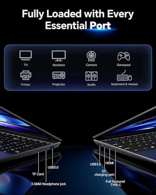 15.6 Inch Laptop with Office 365, 12GB RAM 256GB SSD, Quad-Core Black