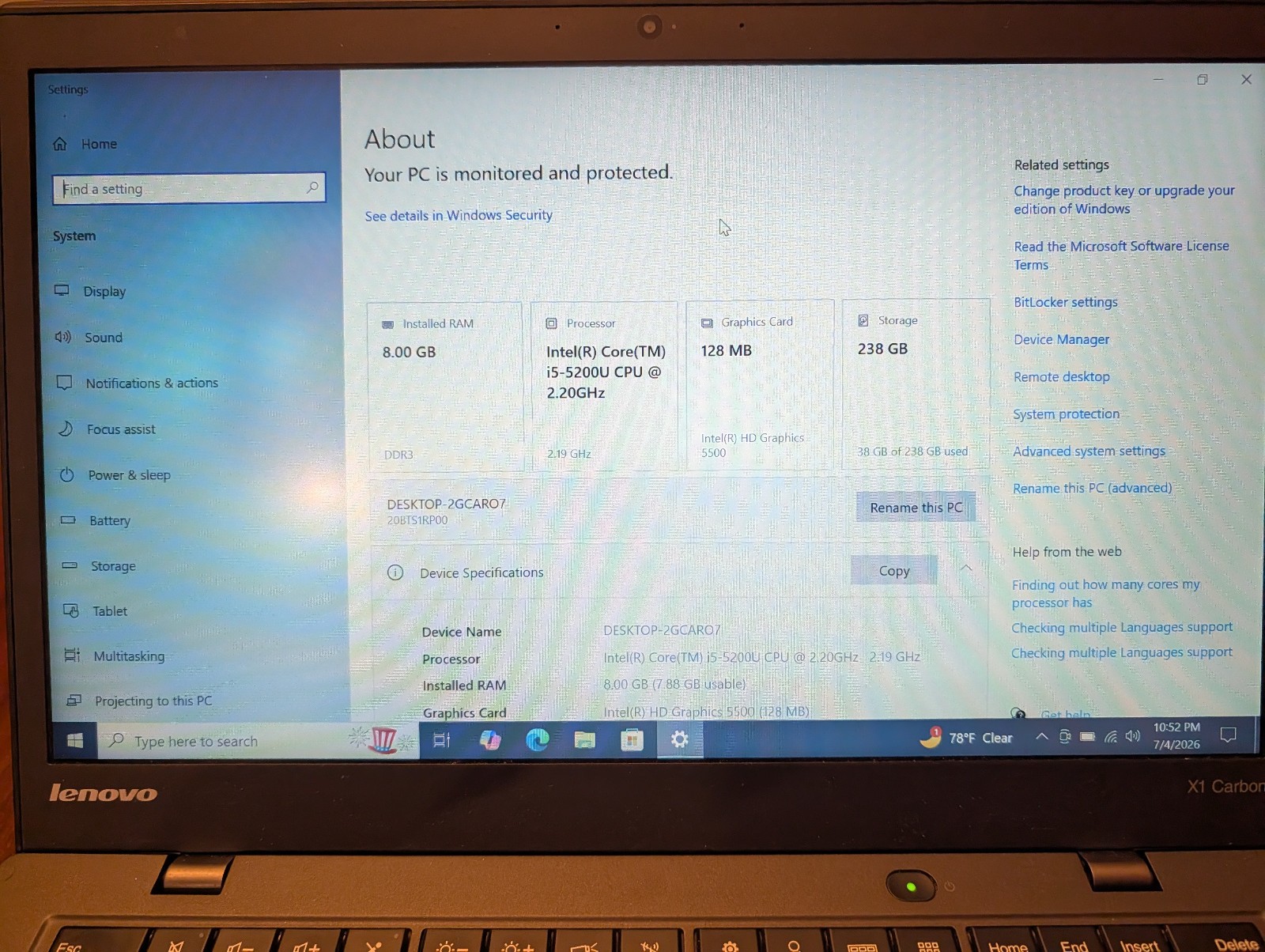 Lenovo ThinkPad X1 Carbon 3rd Gen | i5-5200U | 8GB RAM | 256GB SSD