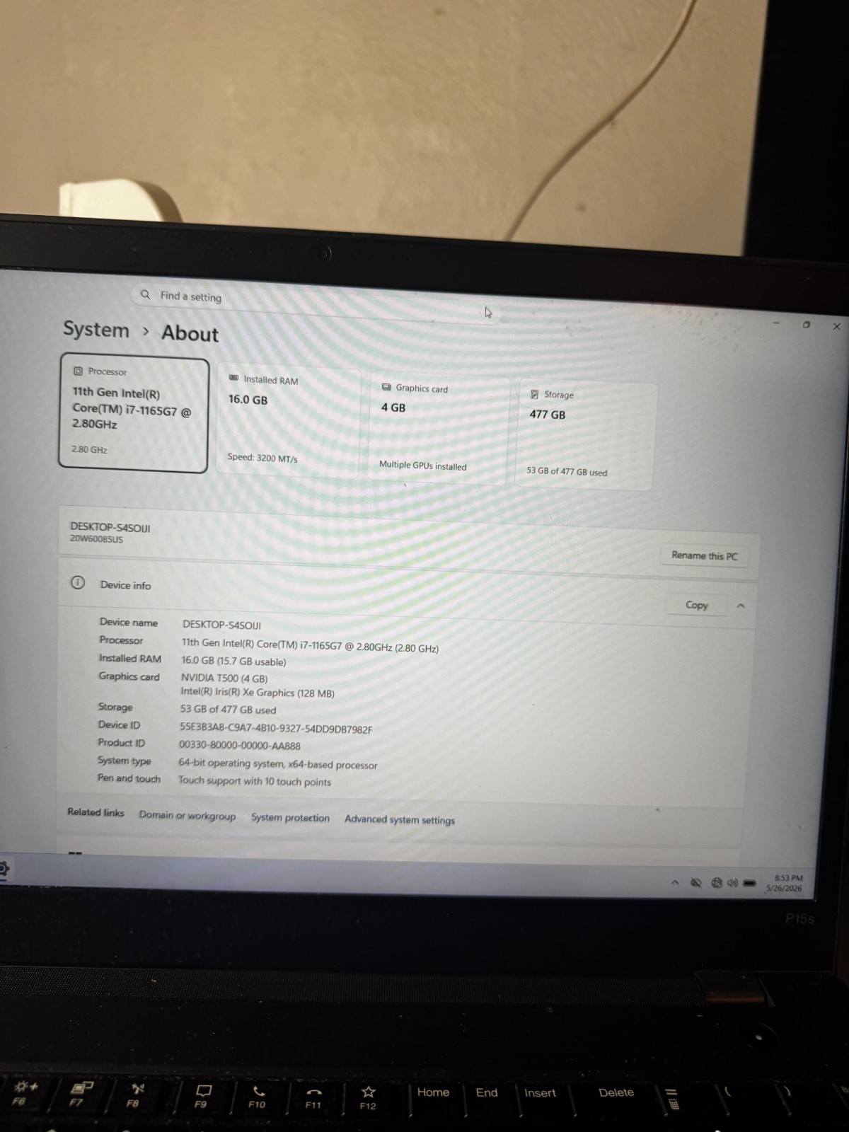 Lenovo ThinkPad P15S Gen1 i7-1165G7 16GB RAM 500GB 2GB GPU Laptop #5791