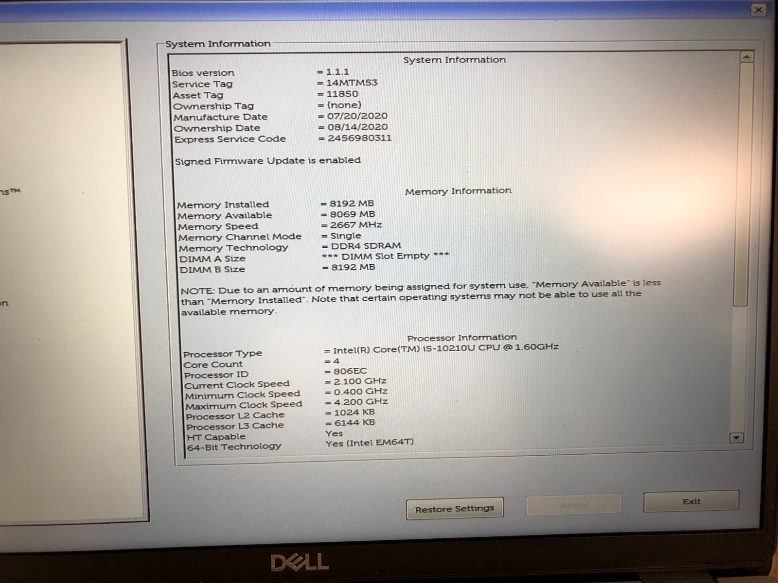 Dell Latitude 5510 sku 6782 15.6″ i5-10210U 8GB RAM Win11 NO SSD or A/C Tested!