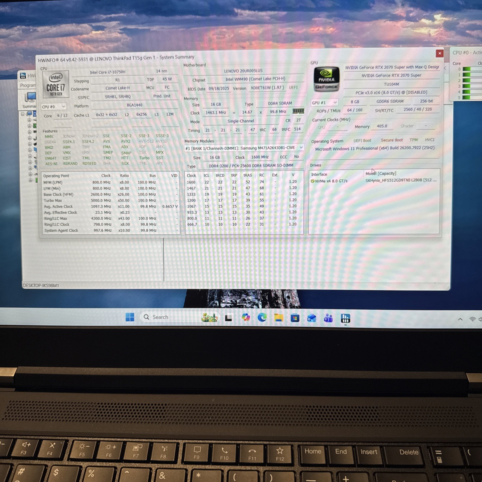 Lenovo ThinkPad T15g Gen 1 | i7-10750H | NVIDIA RTX 2070 Max-Q | 16GB 512GB W11P