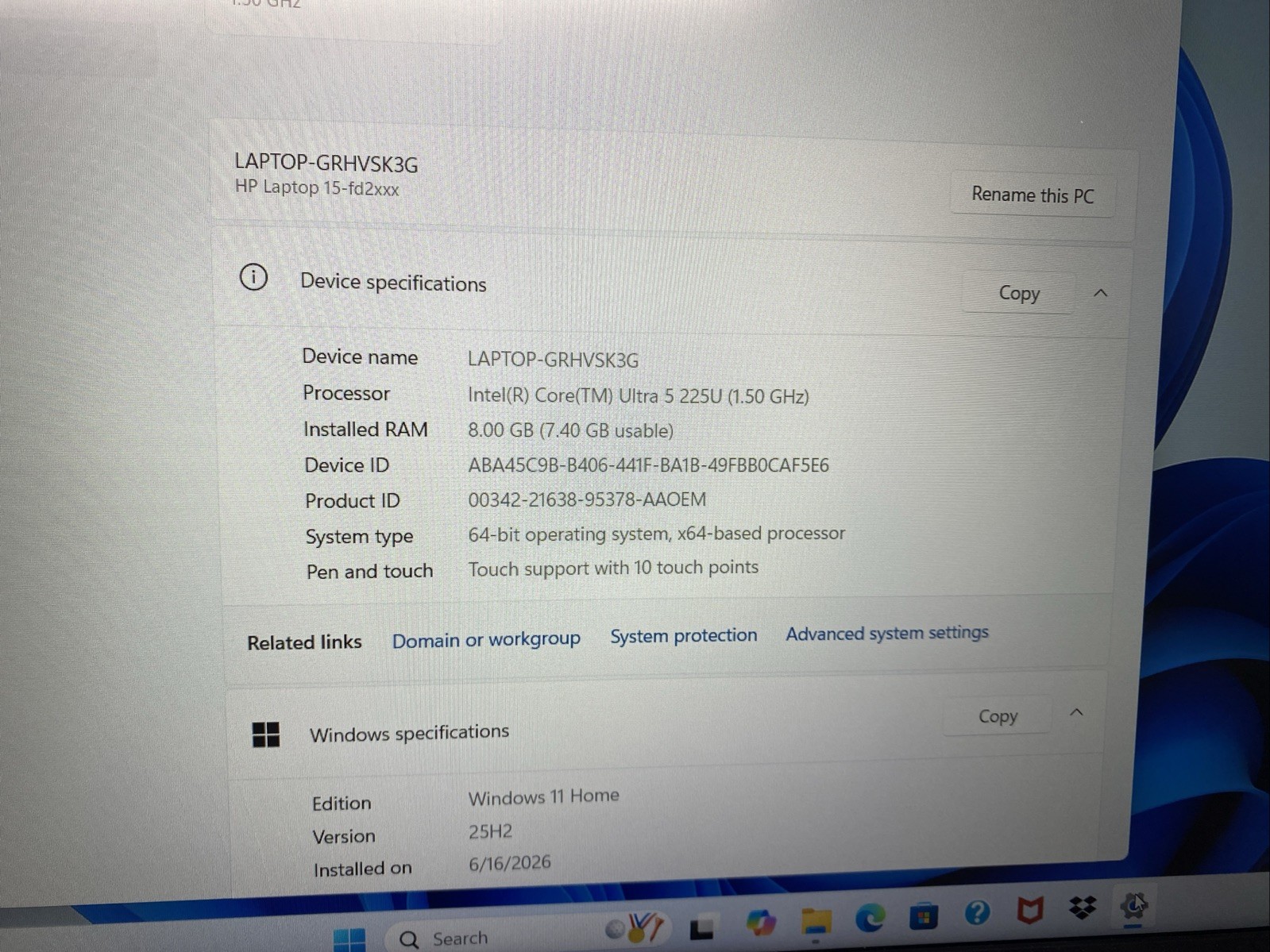 HP 15.6″ FHD Touchscreen Laptop Intel Ultra 5-255U 8GB RAM 512GB SSD – Silver
