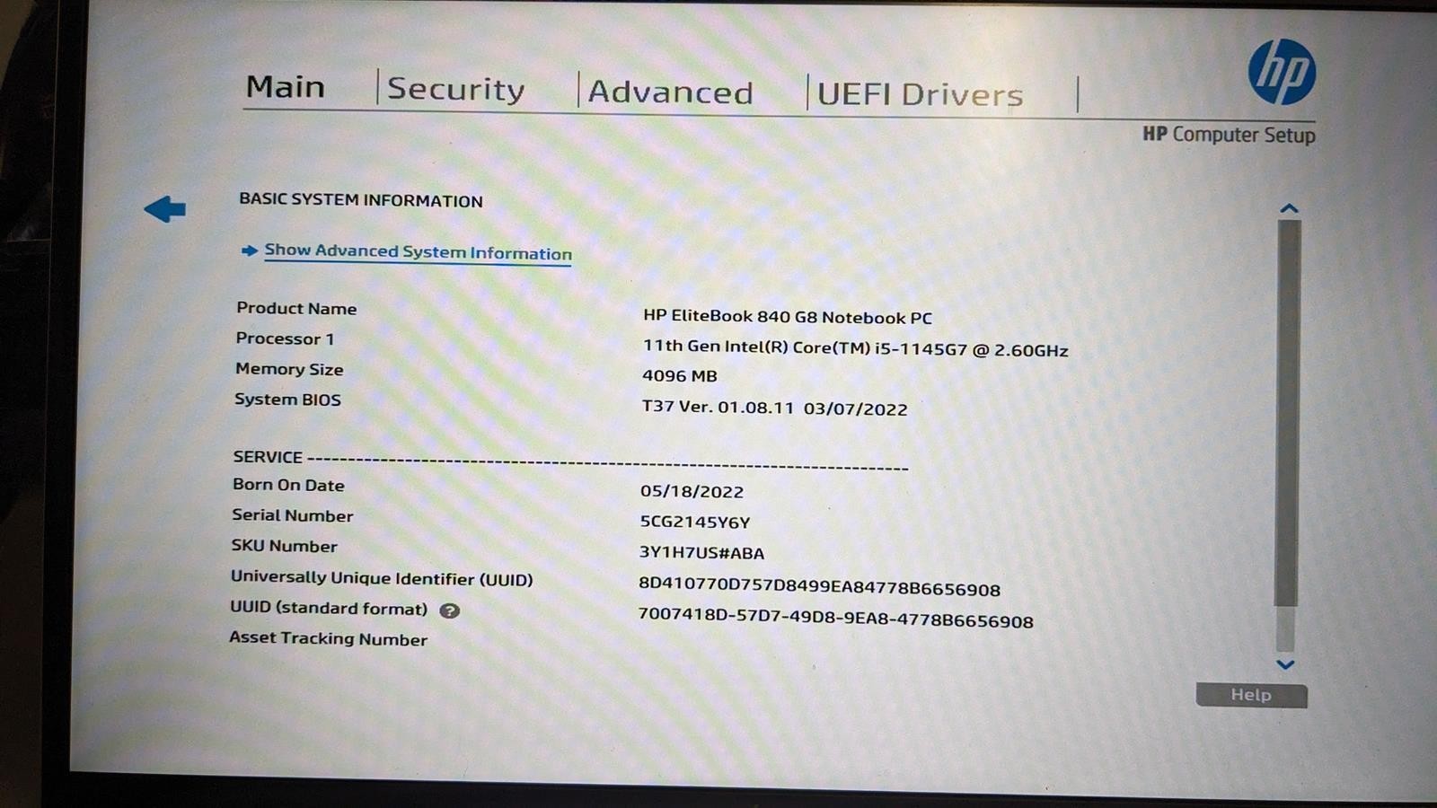 HP ELITEBOOK 840 G8 i5-1145G7 @ 2.60GHz, 4GB RAM, NO HDD/OS