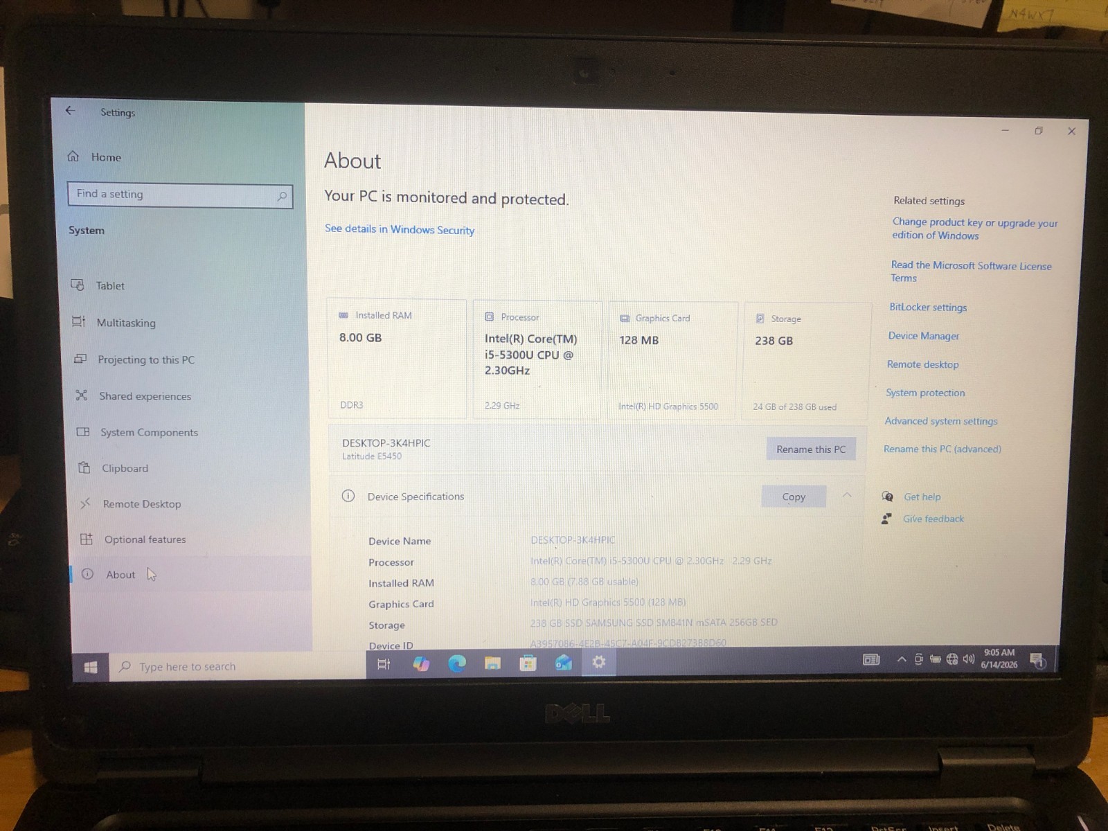 Dell Latitude E5450 (256GB SSD, Intel Core i5-5300U, 2.30 GHz, 8GB RAM