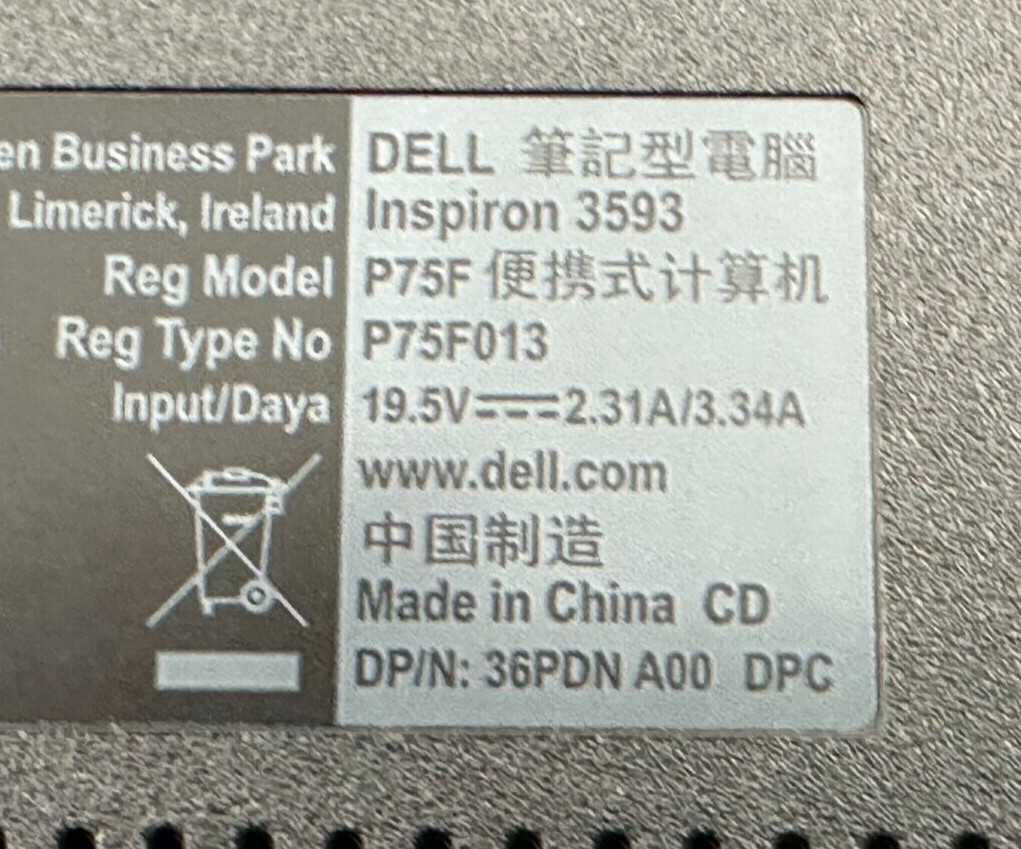 DELL INSPIRON 3593 LAPTOP CORE i3-1005g1 @ 1.20Ghz 8GB RAM 506GB SSD (lp481)