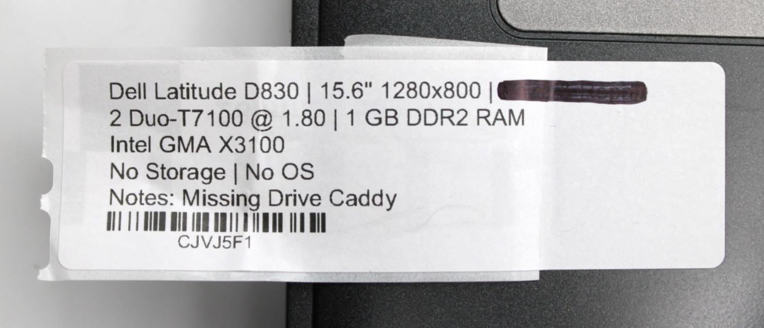 Dell Latitude D830 2 Duo-T7100@1.8GHz 1GB DDR2 NO STORAGE OR OS *USED/TESTED*