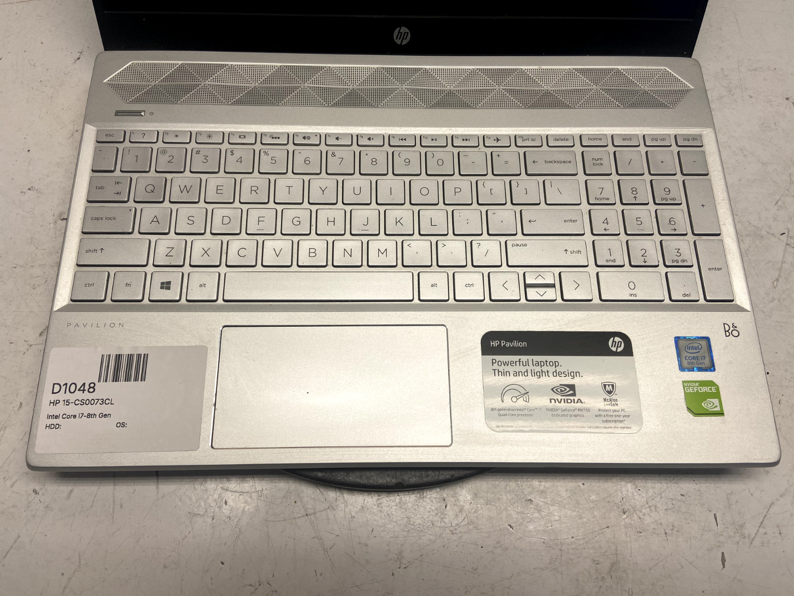 HP 15-CS0073CL Intel Core i7-8th Gen NO RAM NO HDD NO BAT – FOR PARTS/READ