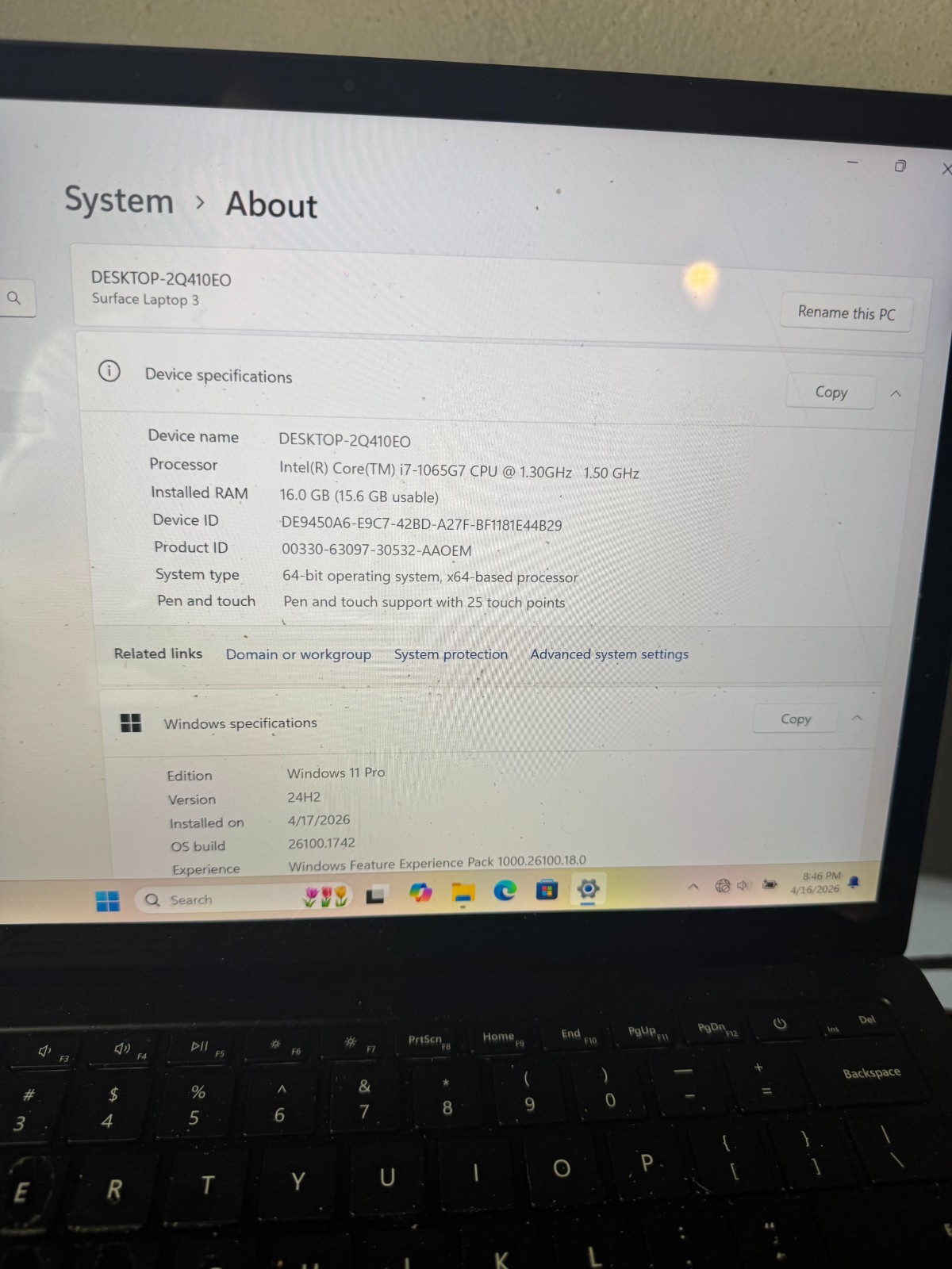 Microsoft Surface Laptop 3 1868 Core I7-1065G7 256GB SSD 16GB RAM *Read #5192