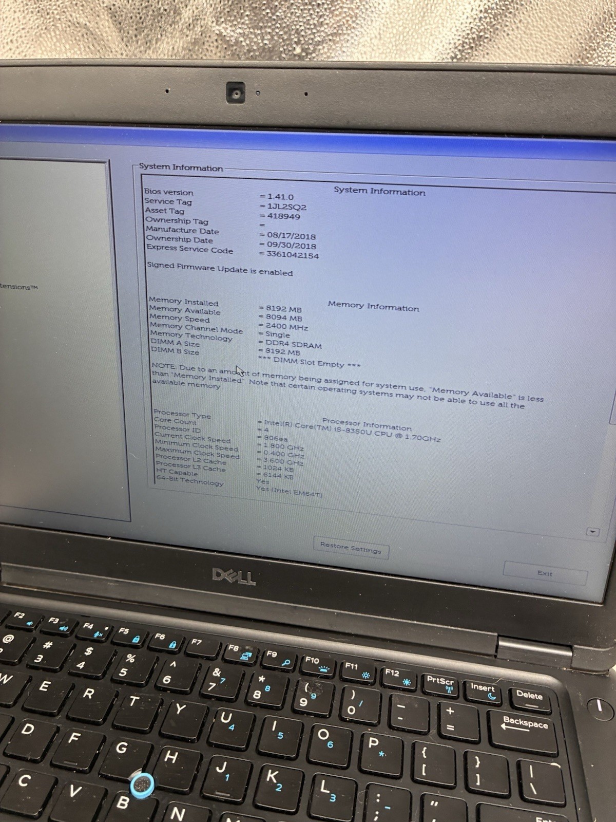 Dell Latitude 5490 i5-8350U 1.70 GHz 8GB RAM 256GB SSD Windows 11