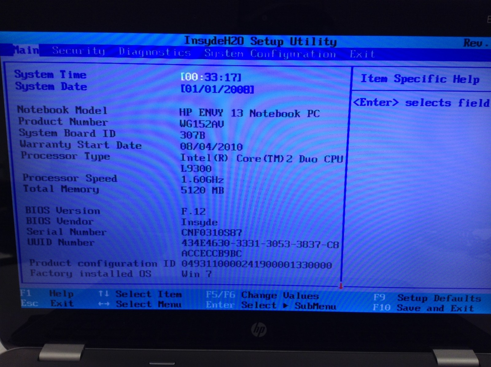 HP Envy 13t-1100 Laptop 13″ Core 2 Duo L9300 1.60GHz 5GB Ram, No HDD, WORKING