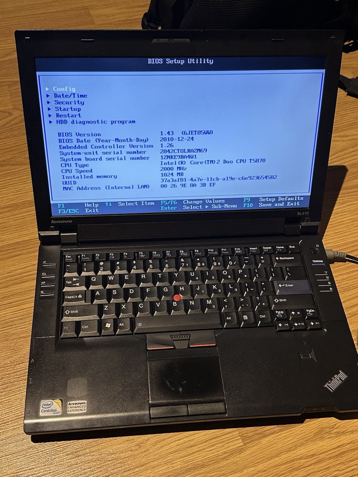Lenovo Thinkpad SL410, Core 2 Duo T5870, 1GB RAM, No HDD, Broken Touchpad