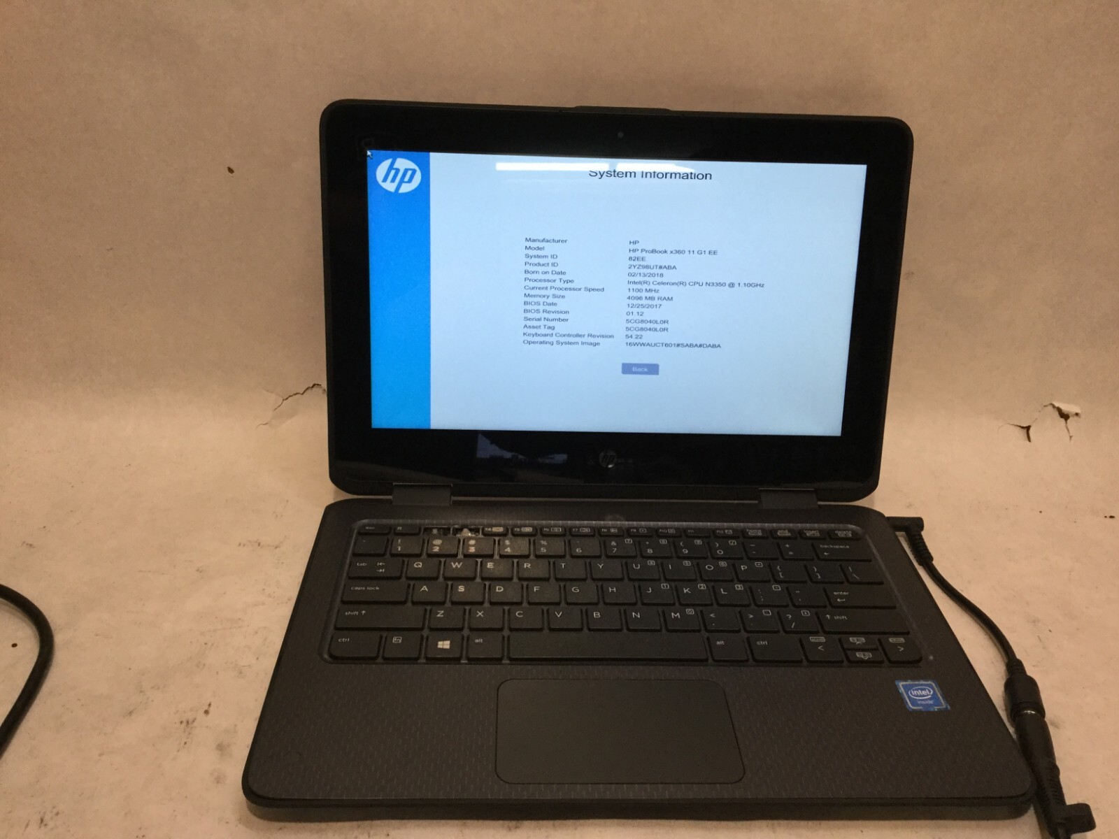 HP PB x360 11 G1 EE / Intel Celeron N3350 @ 1.10GHz /(NO STORAGE/BP. SCREWS) -MR