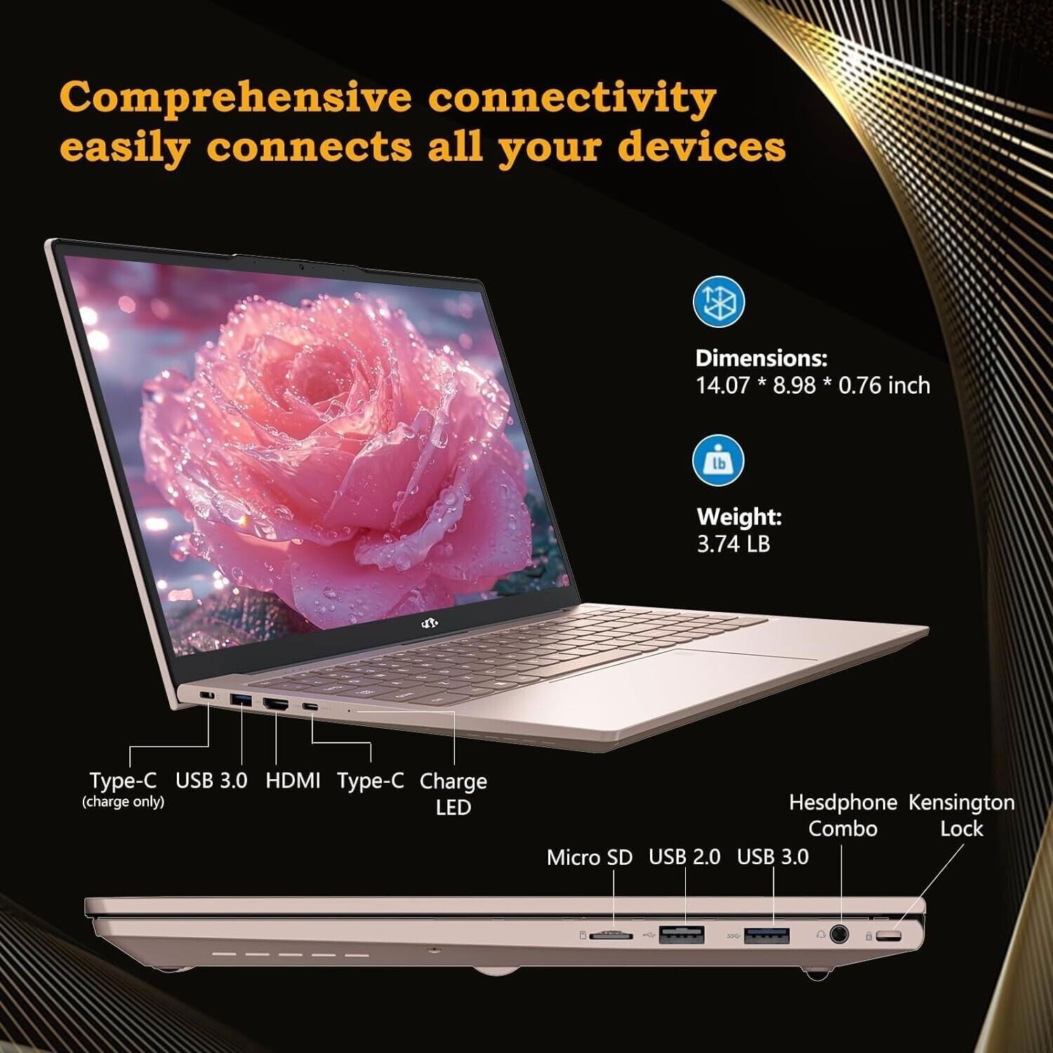 15.6″ FHD Laptop, 16GB RAM 256GB SSD Intel 12 Gen 4 Core N100 Backlit Keyboard