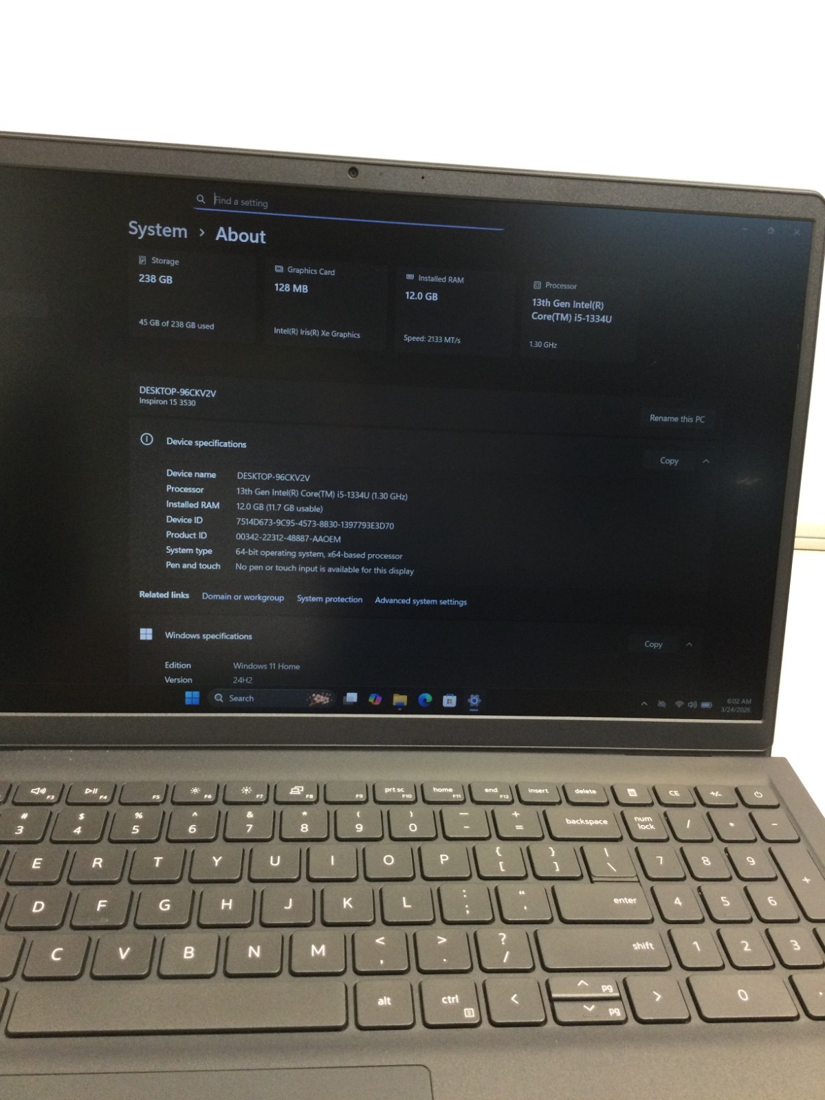 Dell inspiron 15 3530 core i5-1305U 1.30GHz 12GB RAM 256 GB SSD WIN 11 HOME
