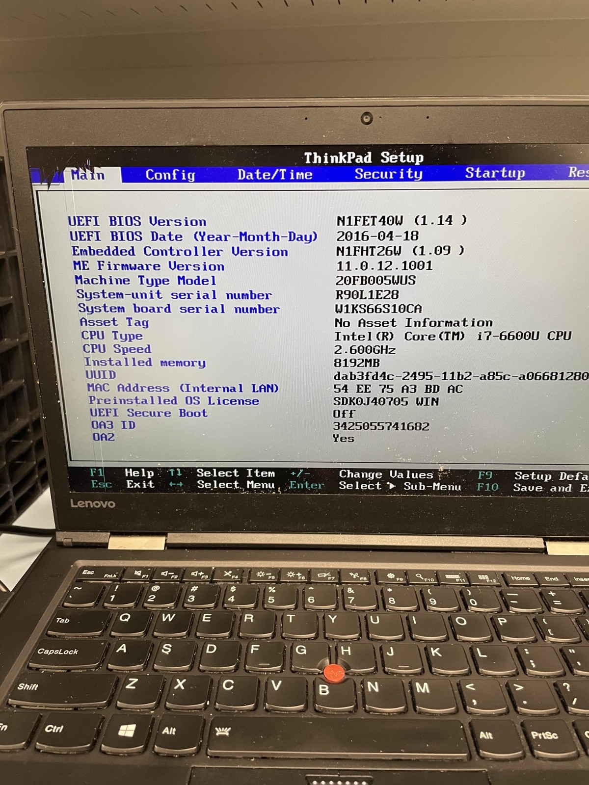 Lenovo ThinkPad X1 Carbon 4th Gen I7-6600U 2.60GHz 8GB No SSD – AS-IS
