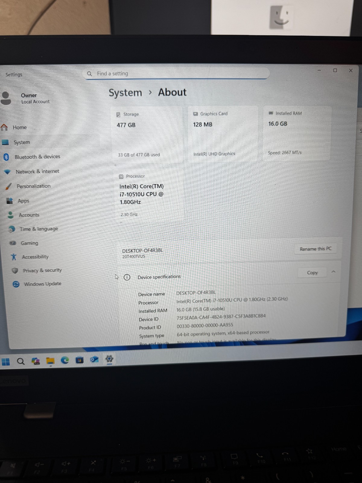 Lenovo Thinkpad P15s Gen1 Core I7-10510 500GB SSD 16GB RAM Laptop *Read #5818