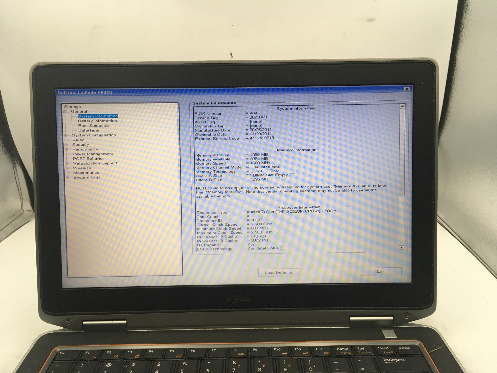 DELL LATITUDE E6320 – BOOTS TO BIOS – INTEL I5 2520M – NO RAM – READ DESC – BB