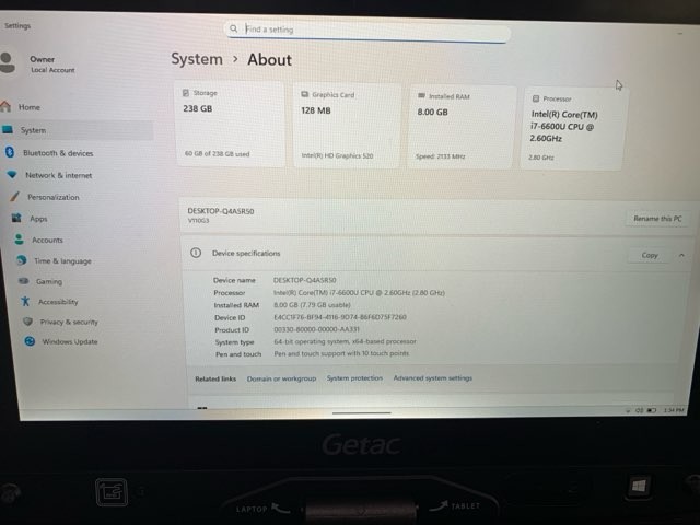 GETAC V110 G3 Laptop i7-6300U 8GB 256GB HDD TOUCH WIN11 GREEN