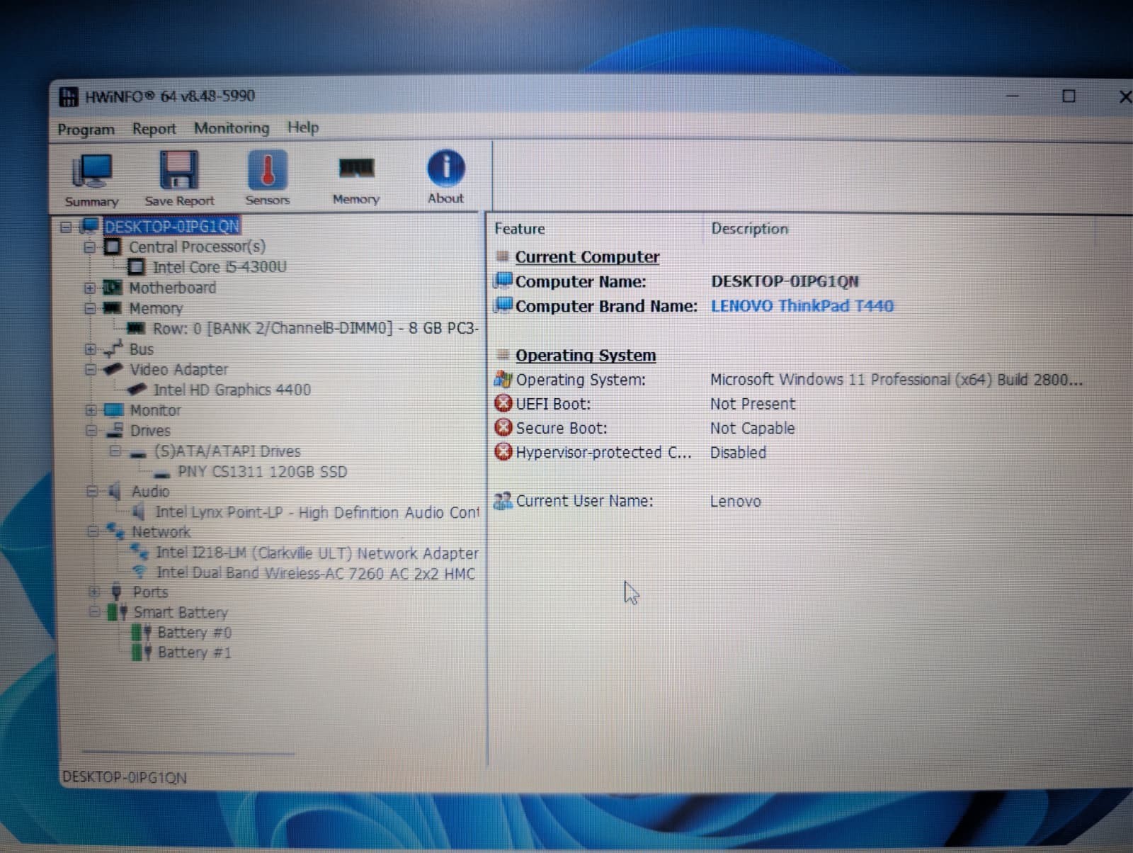 Lenovo ThinkPad T440 | i5 4th Gen 8GB RAM 120GB SSD | HD Win 11 Pro Dual Batt