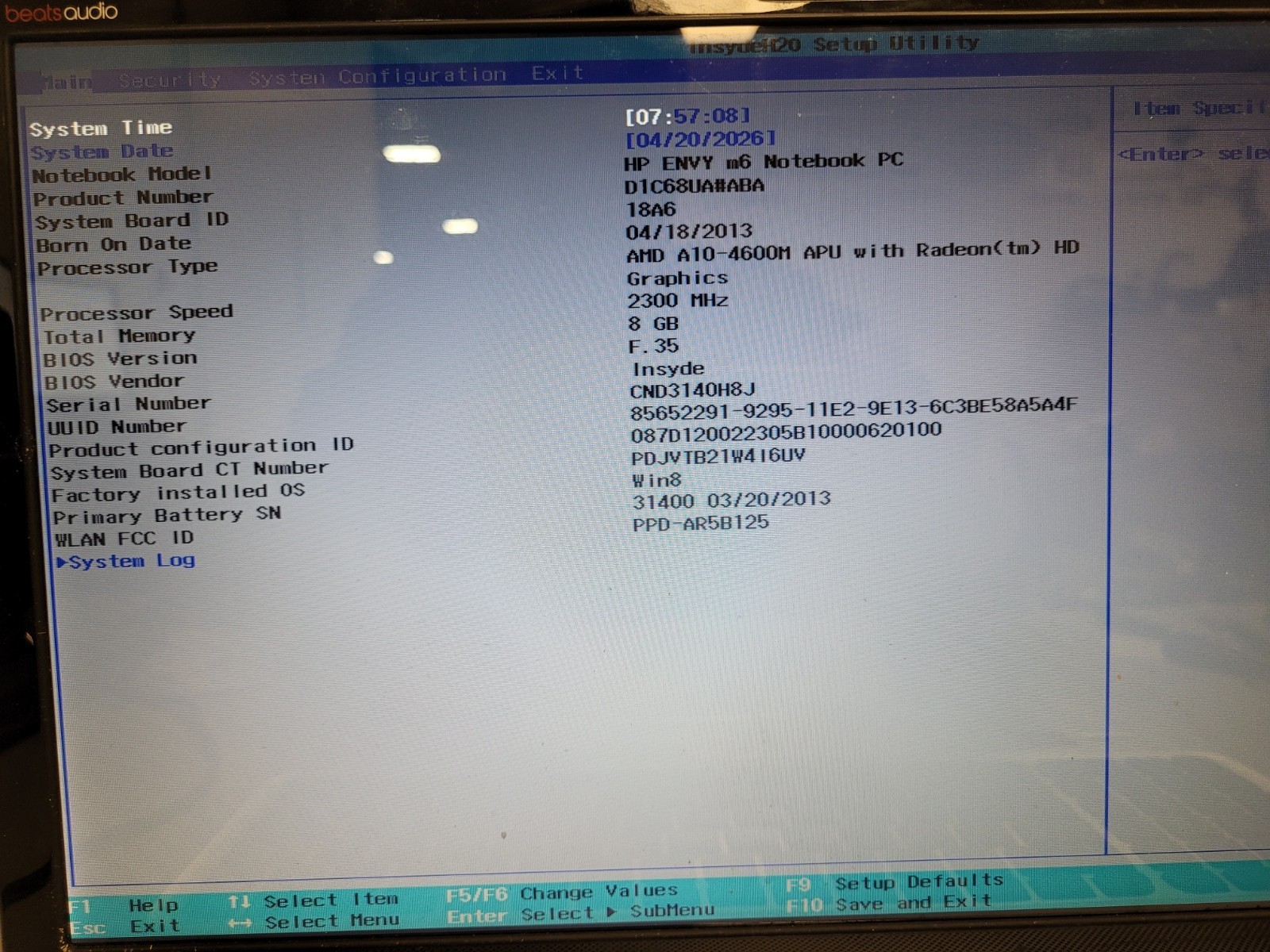 Hp Envy M6 notebook amd a10 4600m 2300mhz 8gb ram 256gb ssd charger CND3140H8J