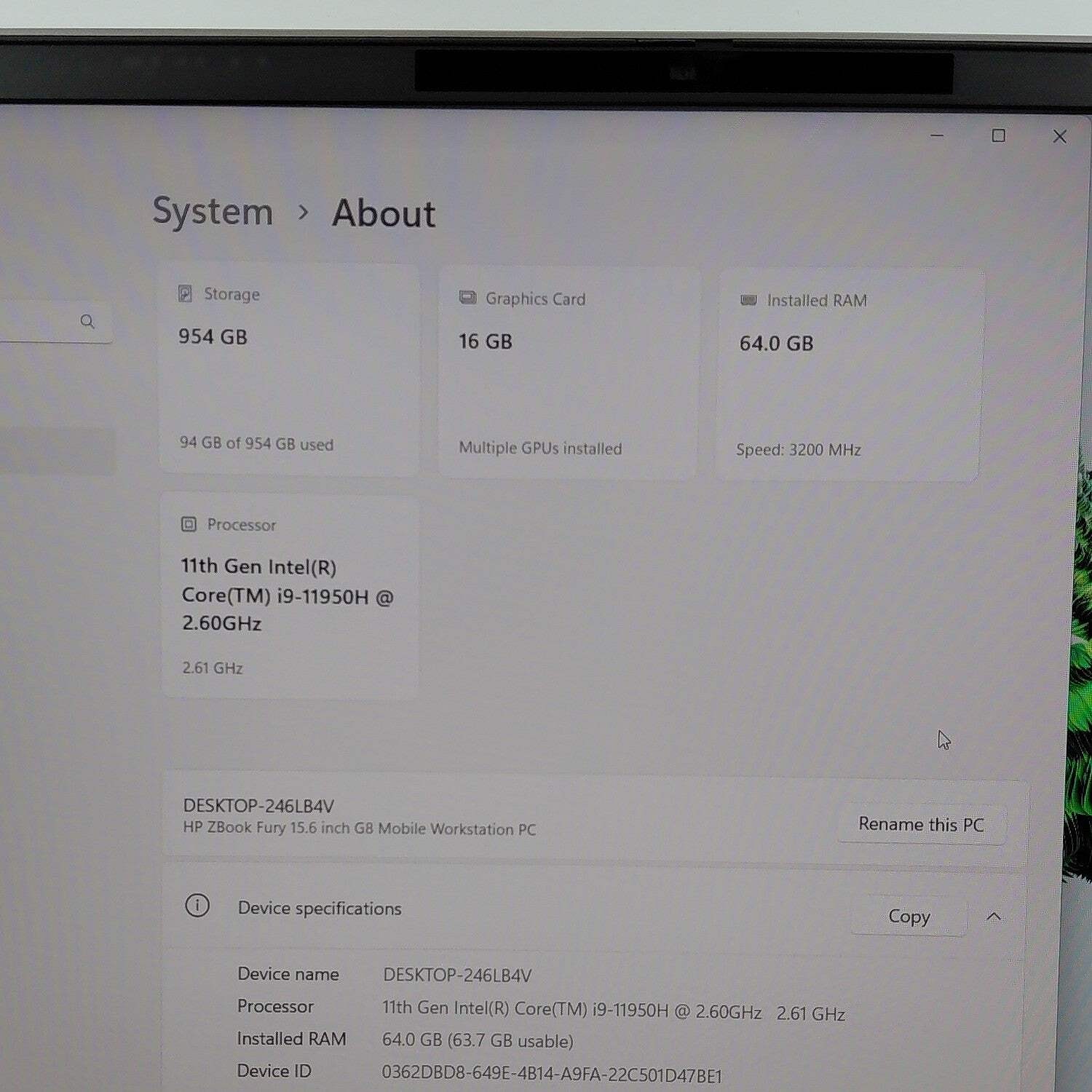 HP ZBook Fury 14 G8 15.3 i9-11950H 2.6GHz 64GB RAM 1TB SSD RTX A5000