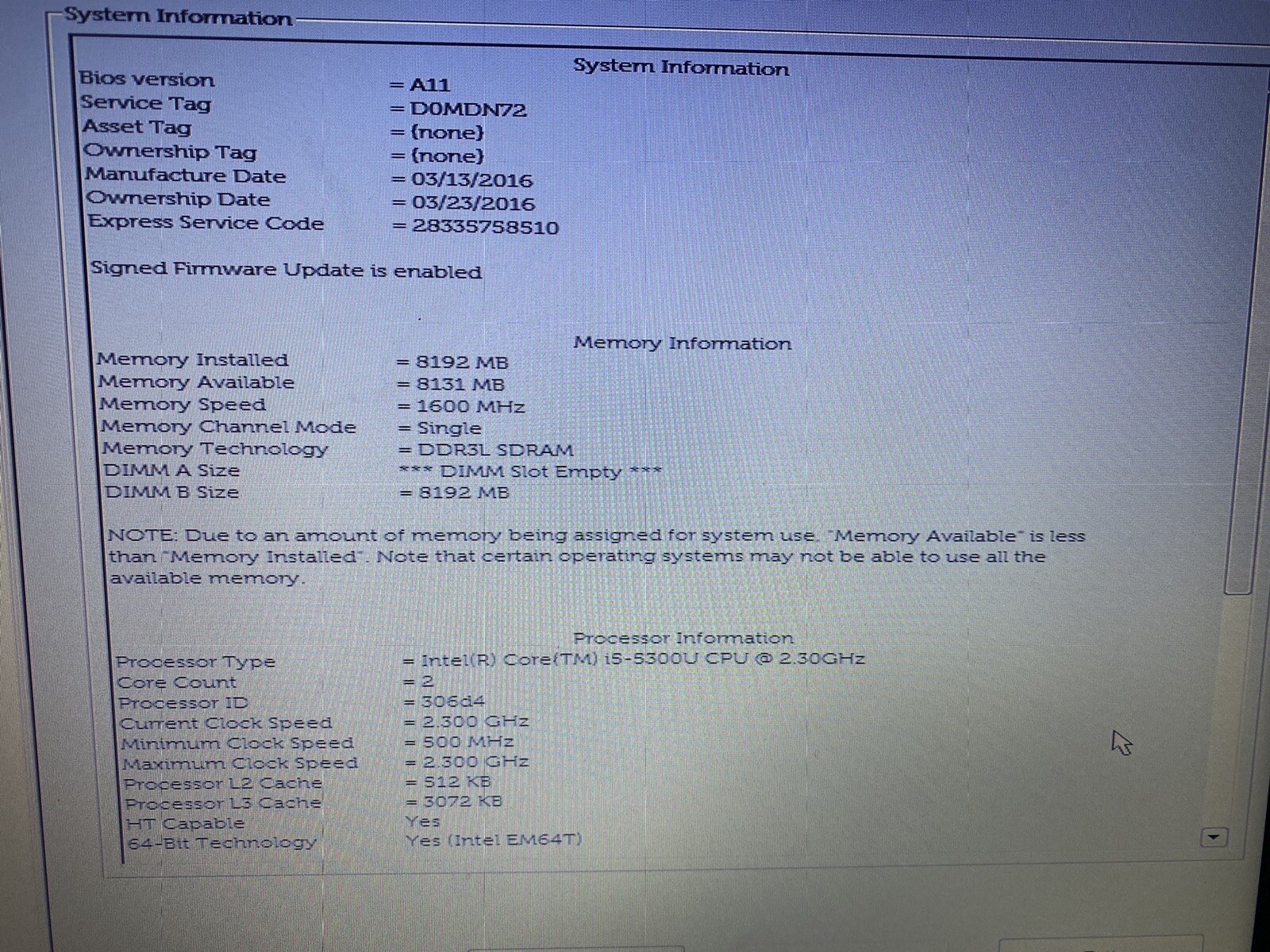Dell Latitude E5550 | Intel i5 2.3GHz | 8GB RAM | 510gb HD | Win 10 Pro | GOOD