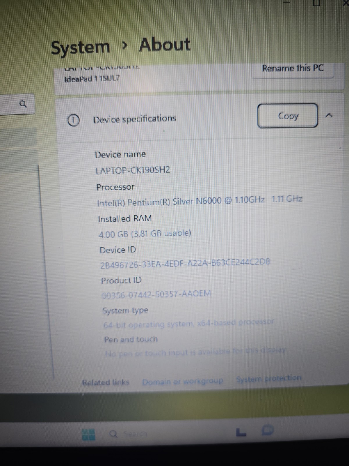 Lenovo Laptop IdeaPad 1-15IJL7 15.6″ Intel Pentium Silver N4500 128GB – Silver