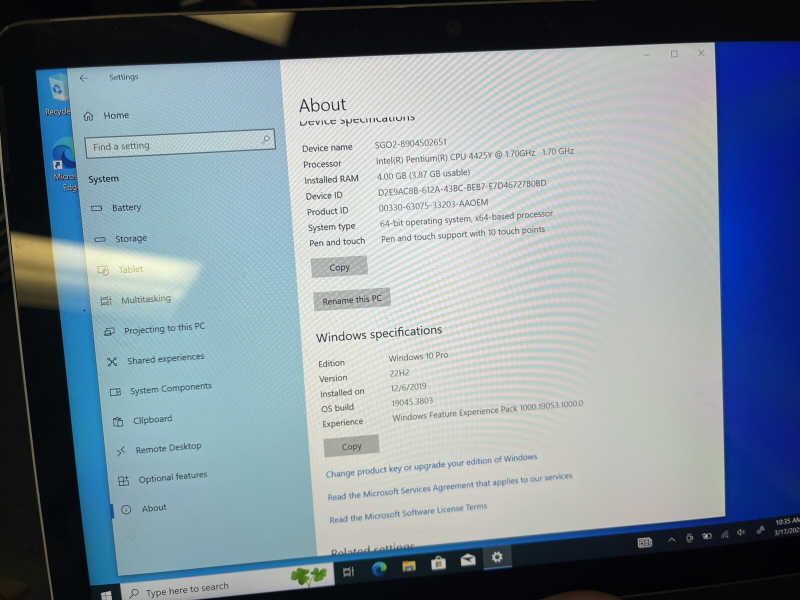 Microsoft 1926 Surface Go 2 10.5″ Pentium 4425Y @1.70Ghz 4GB Ram 64GB eMMc #1