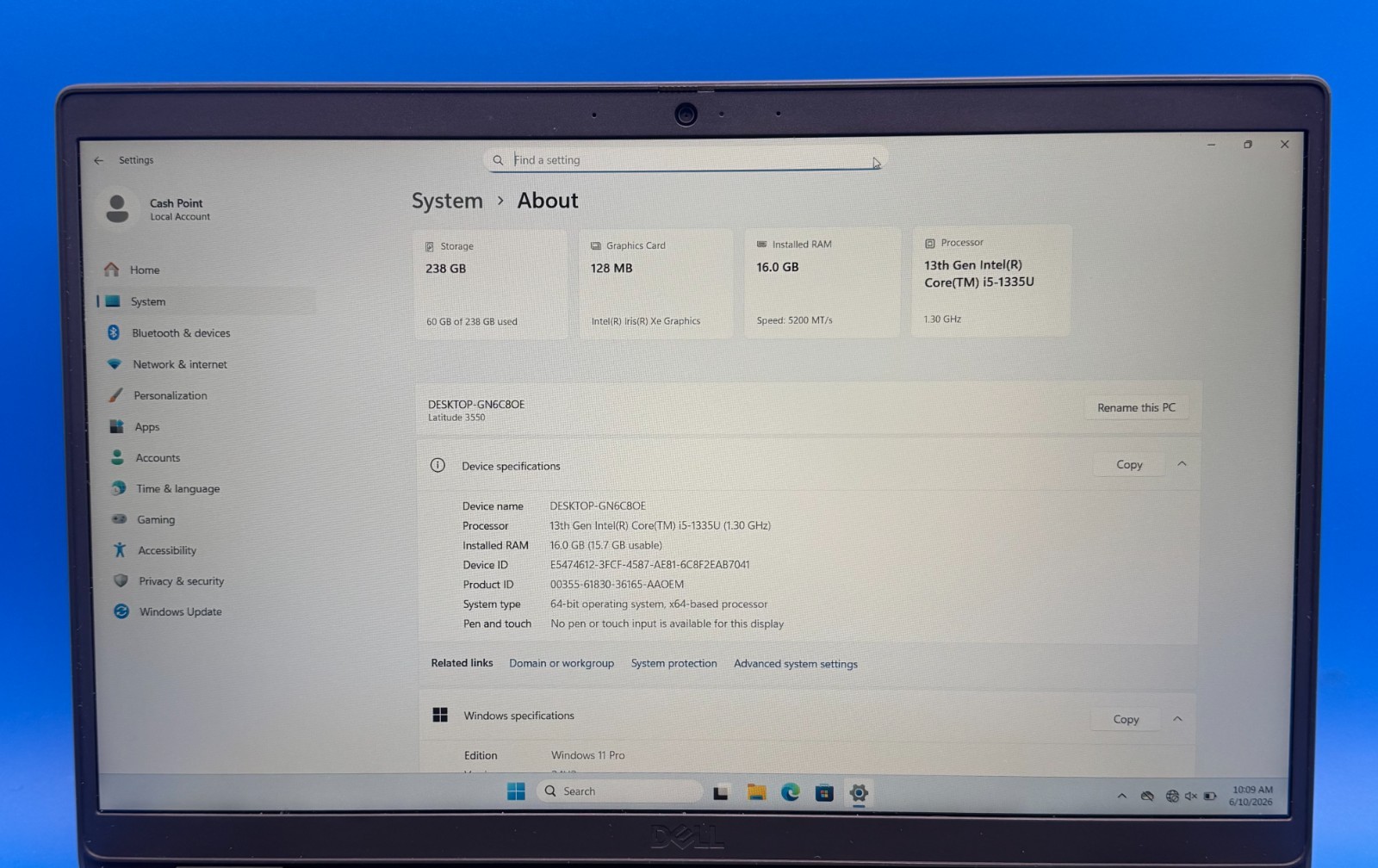 Dell Latitude 3550 Laptop, 15″ Core i5 13th Gen, 16GB RAM, 256GB SSD, Windows 11
