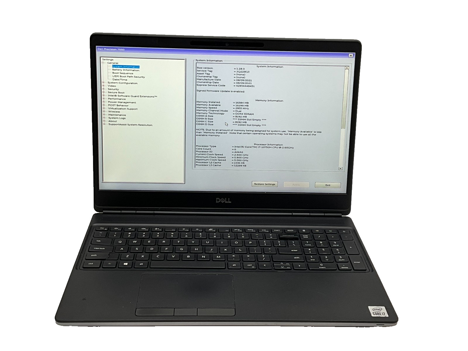 DELL Precision 7550 i7-10750H 2.60G 16GB NO DRIVE T1000*READ* 15.6″ JQ228G3