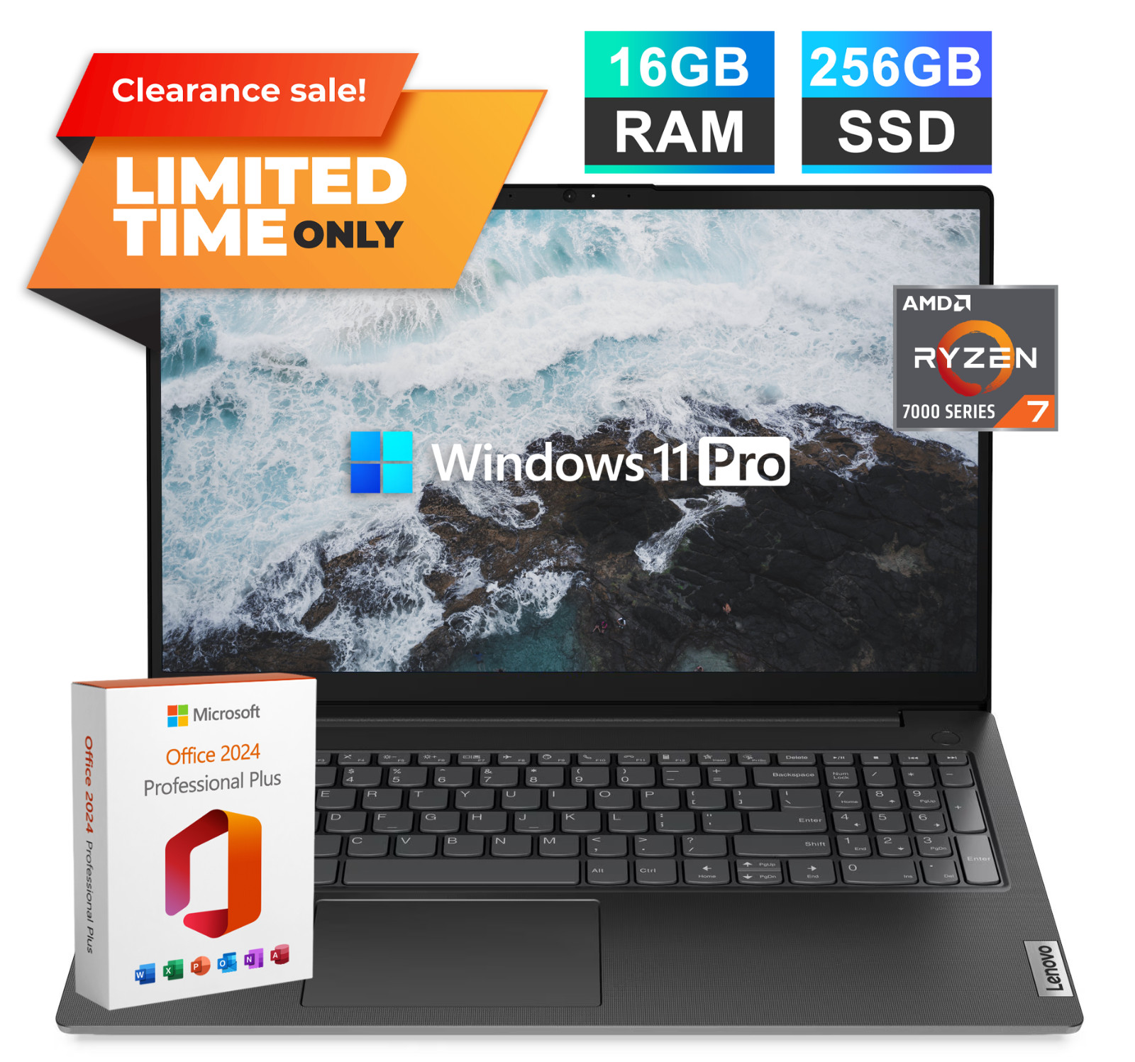 2026 Lenovo V15 Business Laptop 15.6″ AMD Ryzen 7 16GB RAM 256GB SSD, Win 11 Pro