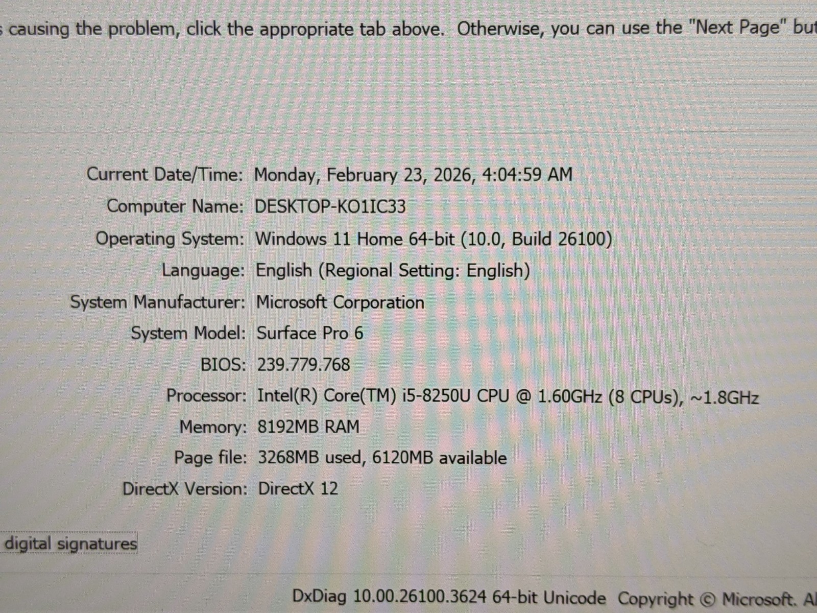 MS Surface Pro 6 1796 12.3″ 2736×1824 TOUCH i5-8250U 1.6GHz 8GB 128GB SSD W11H