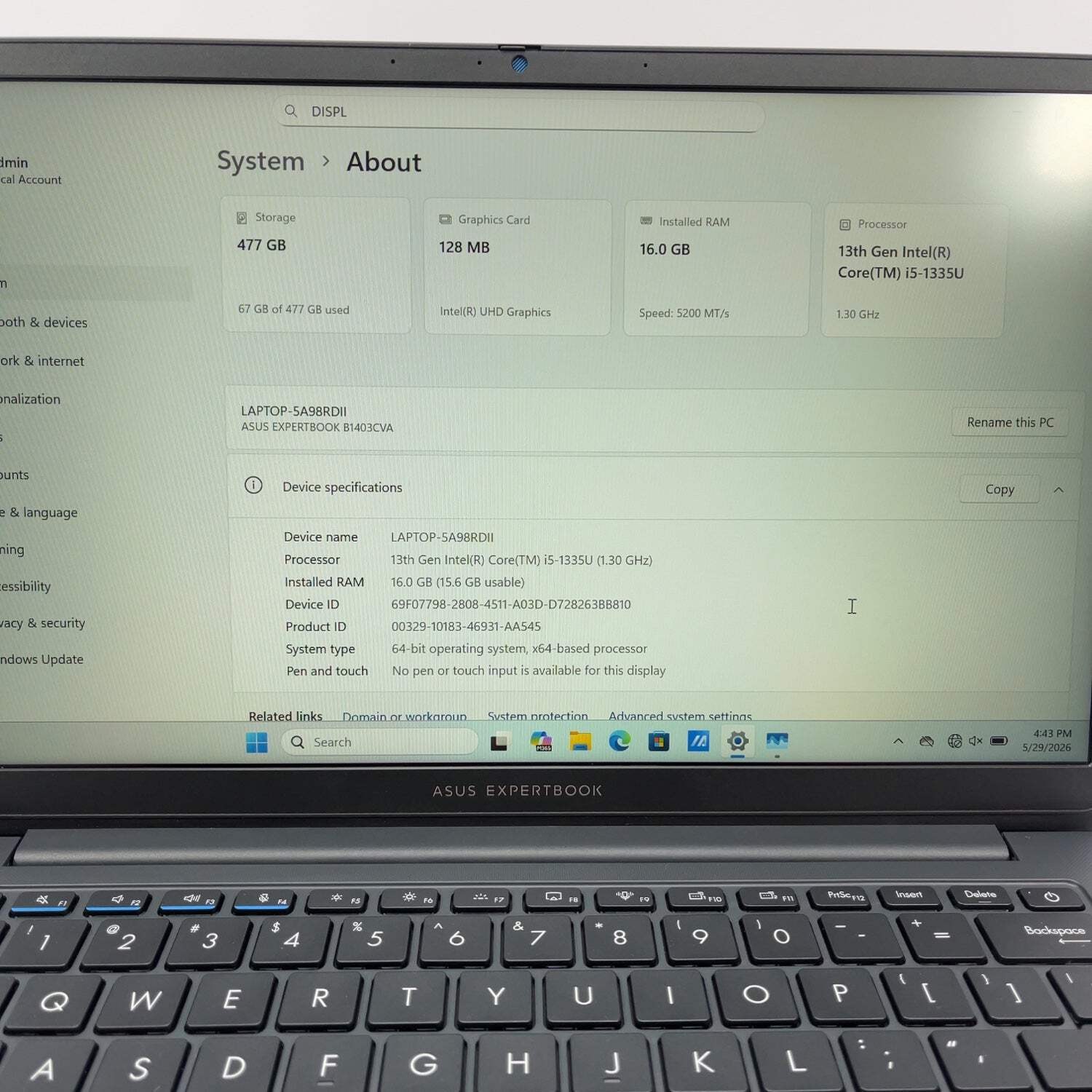 Asus ExpertBook B1403CVA XS54 14.5 i5-1335U 1.3GHz 16GB RAM 512GB SSD