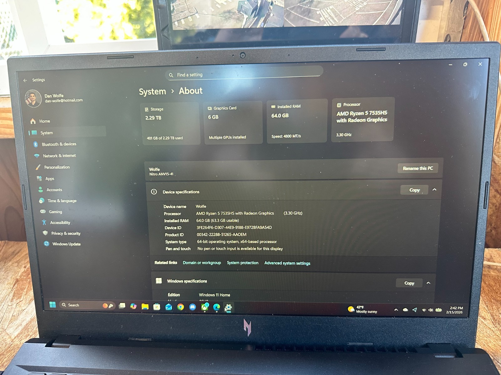 Acer nitro v15-41 gaming laptop