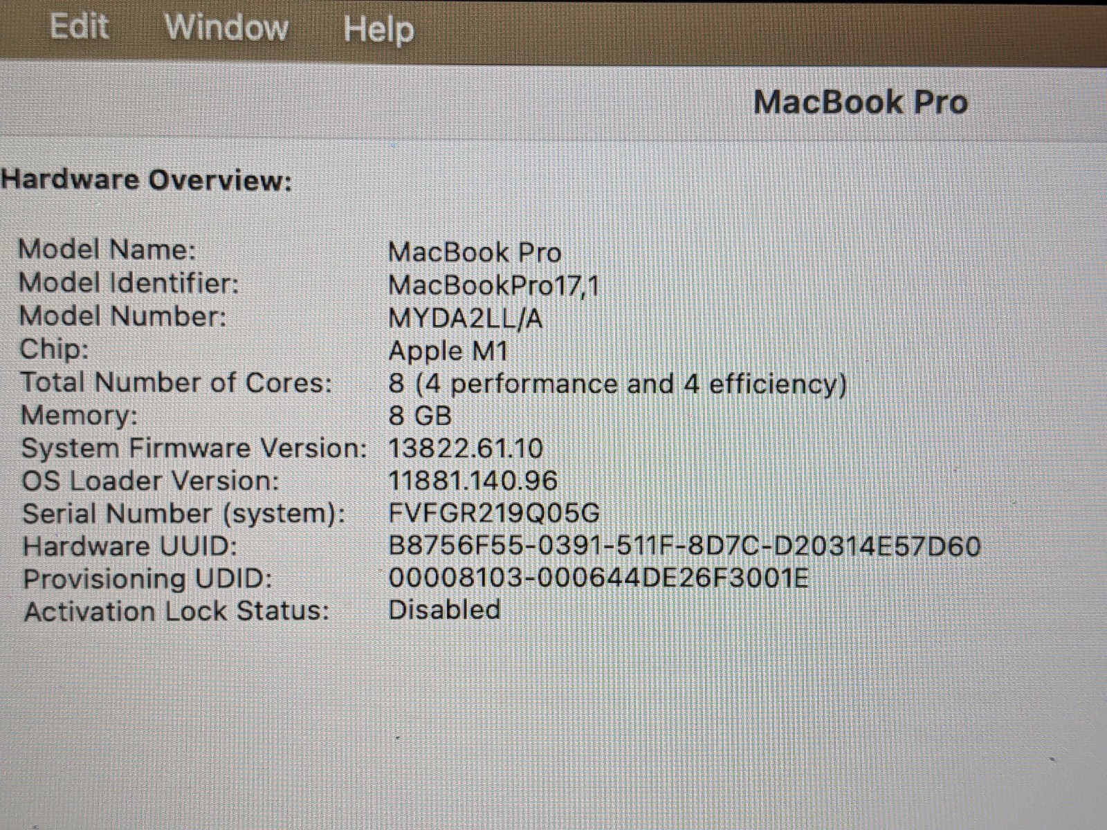 Apple MacBook Pro (2020) A2338 MYDA2LL/A 13.3″ M1 8CPU/8GPU 3.2GHz 8GB 256GB +PA