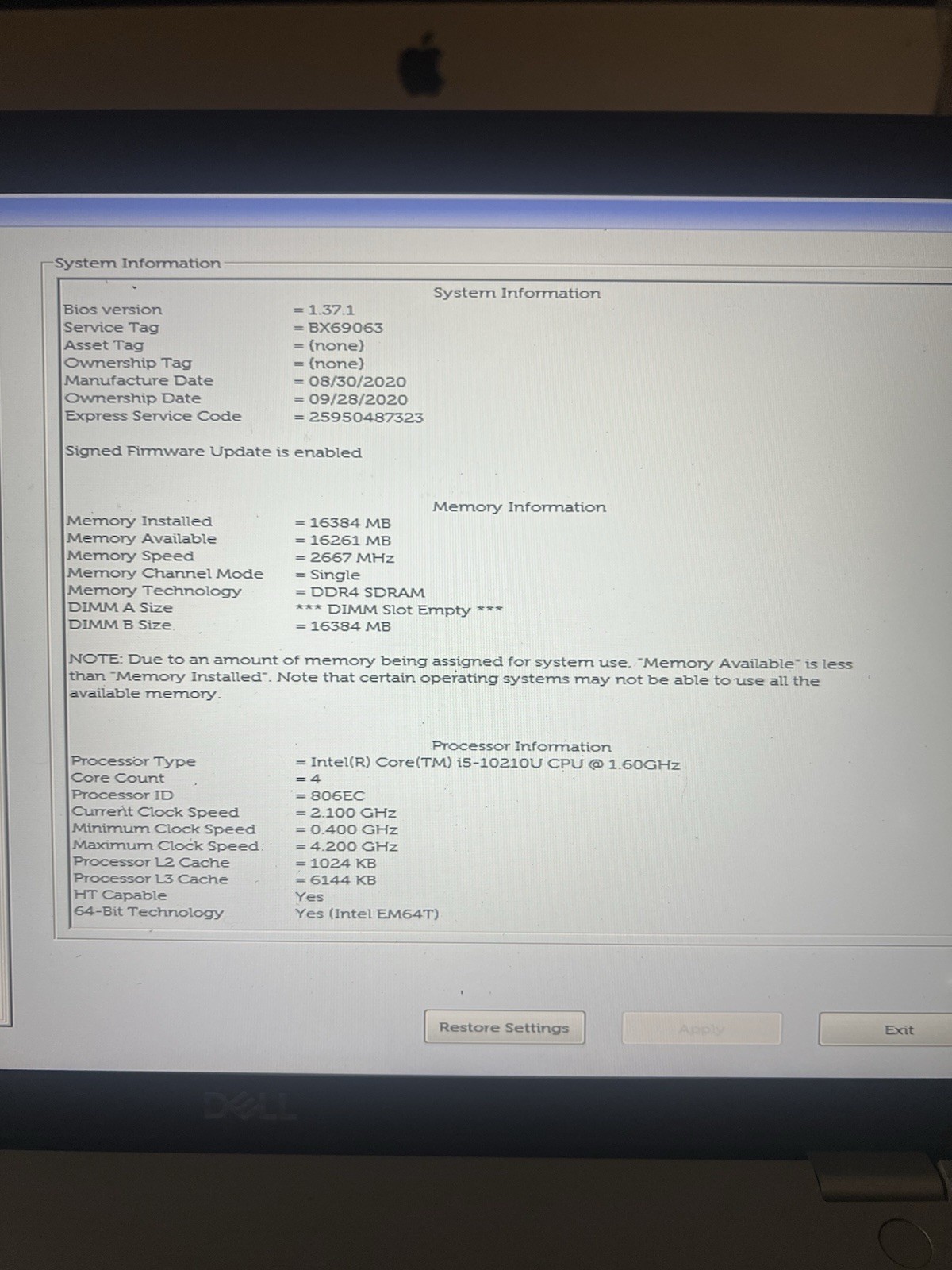 Dell Precision 3550 Intel i5-10210U @ 1.60GHz 16GB Ram 256GB SSD Win 11 Pro