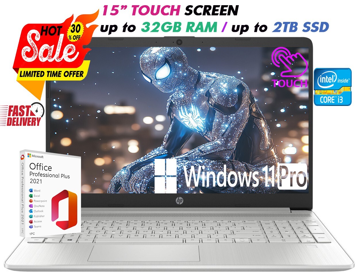 HP Laptop 15.6″ Touchscreen Intel i3 Upto 32GB RAM &2TB SSD Windows11 PRO&OFFICE