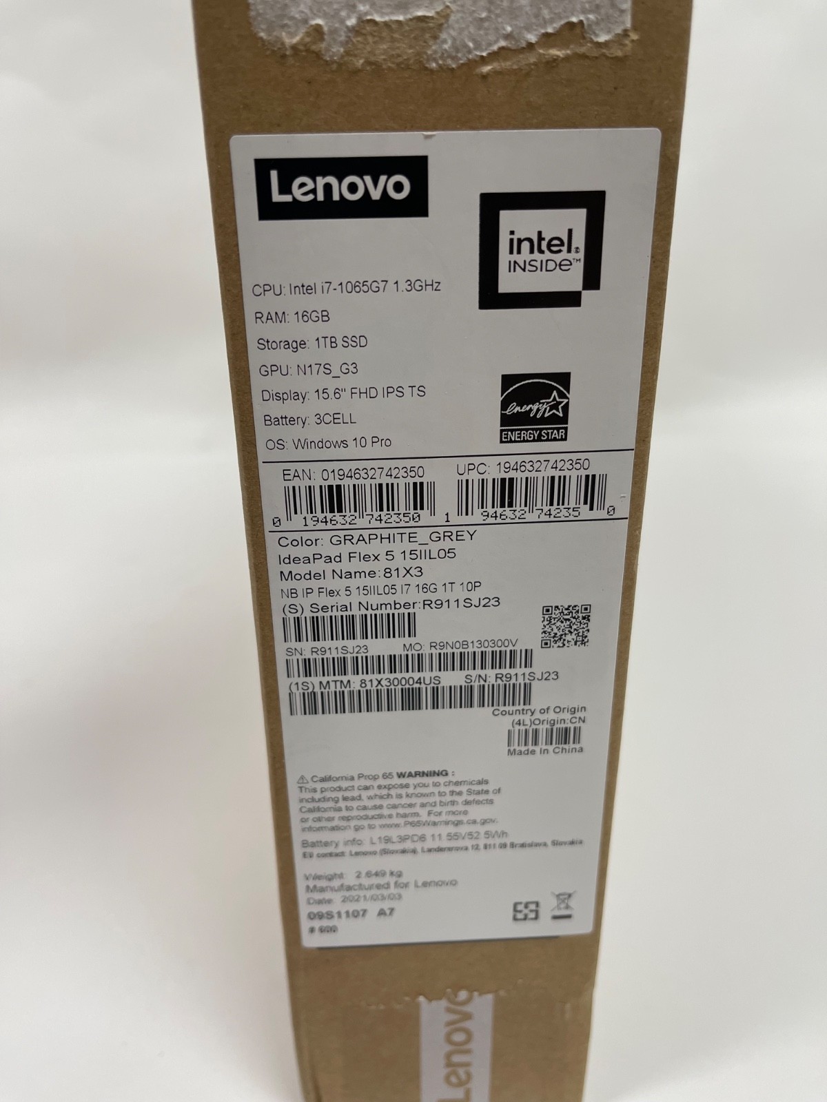 Lenovo IdeaPad Flex 5 15IIL05 i7-1065G7 16GB 1TB 15.6″ Touchscreen Bad Battery