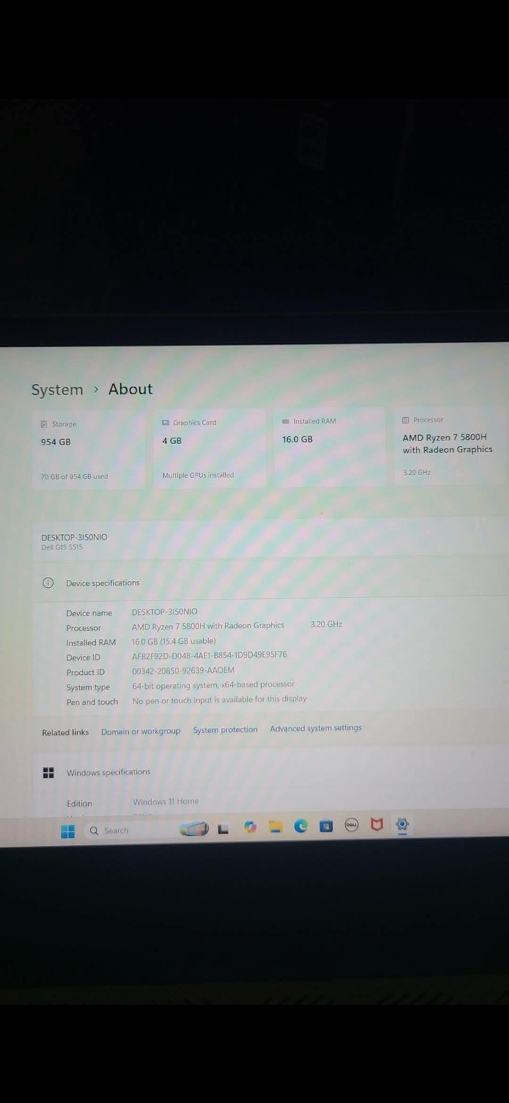 Dell G15 Ryzen Edition Stroage 954GB, GB Graphics Card, 16.0 GB Installed Ram