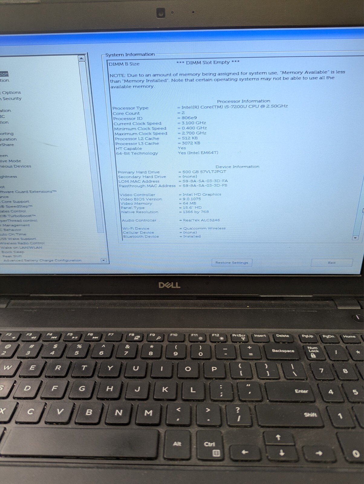 Dell Latitude 3580 15.6″ (Intel Core I5 , 250 GHz), 4 GB RAM, 500 GB HDD
