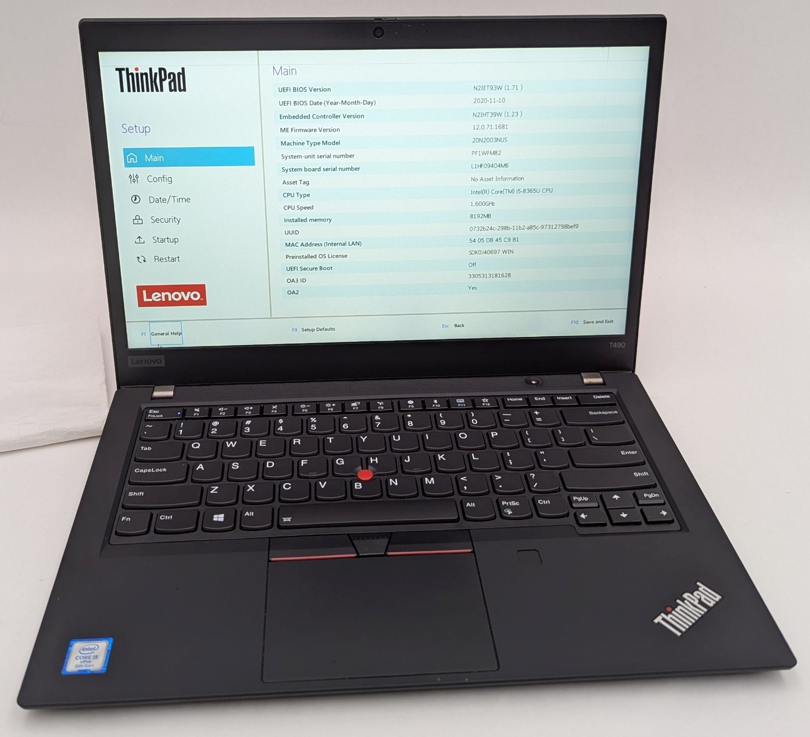 Incomplete Lenovo ThinkPad T490 14″ Laptop i5-8365U 8GB RAM – *DEAD PIXELS*