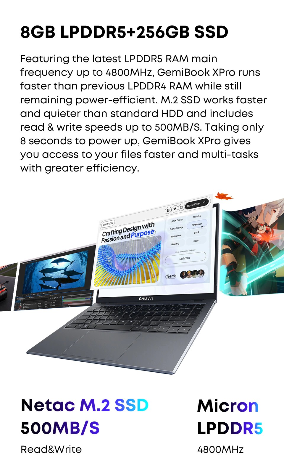 CHUWI 14.1in GemiBook XPro Laptop Intel N100 Quad-Core 3.4GHz 256G SSD Windows11