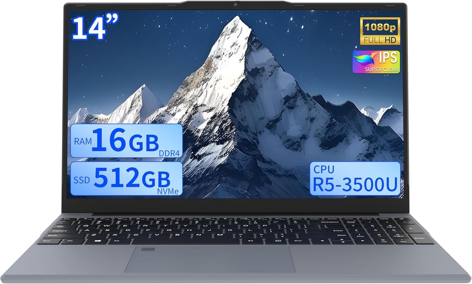 14″ FHD IPS Laptop Computer – Ryzen 5 3500U Quad-Core, 16GB RAM+460GB SSD, Windo