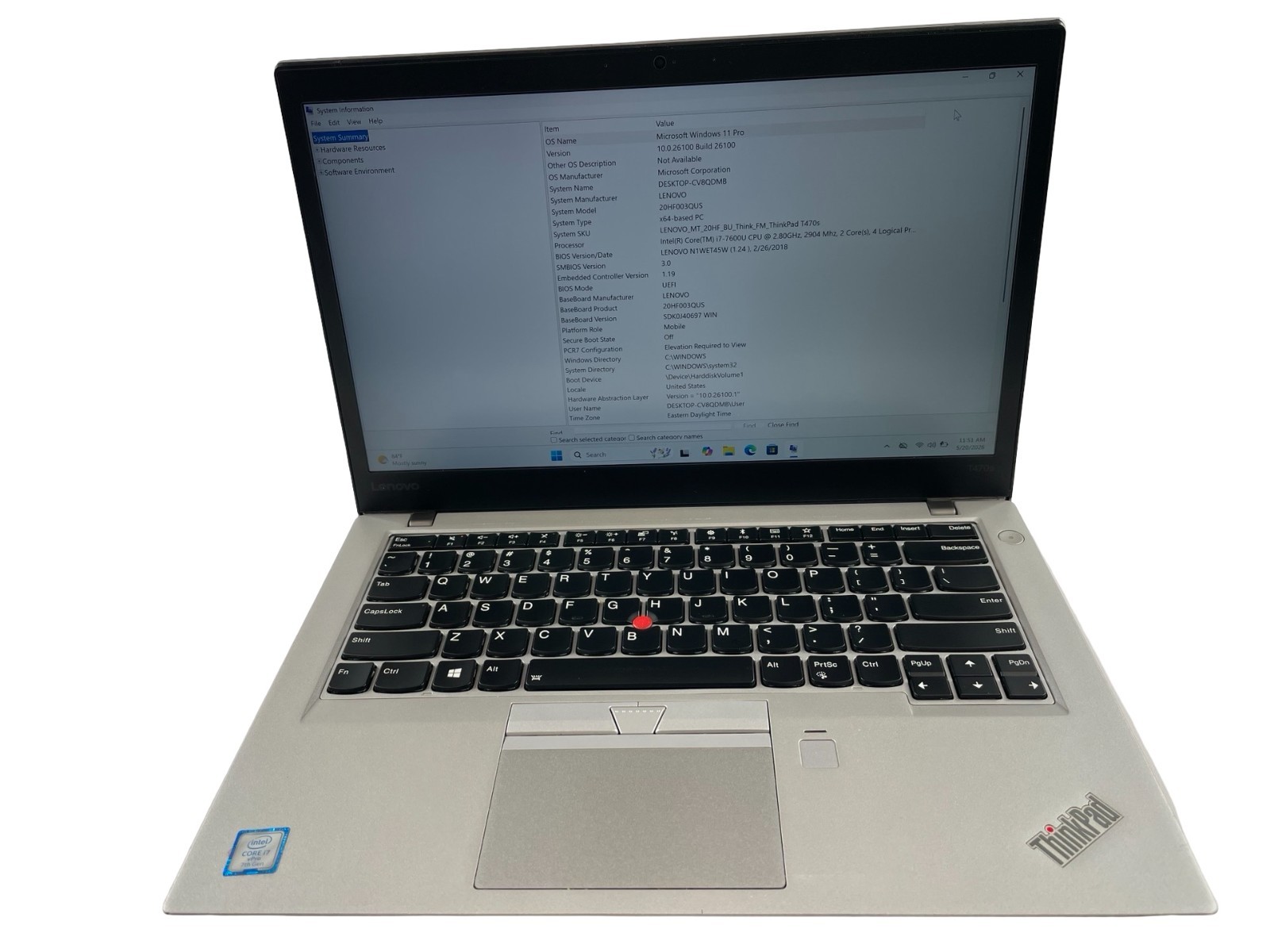 Lenovo ThinkPad T470s 14″ i7-7600U@2.80GHz 12GB RAM 500GB NVMe Win.11 Pro-No AC