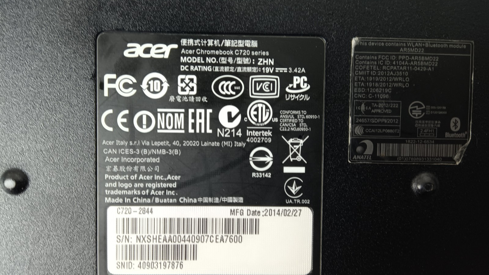 Acer Chromebook C720 11.6″ Celeron 2955U 1.4GHz 2GB RAM 16GB SSD Reset Grade A