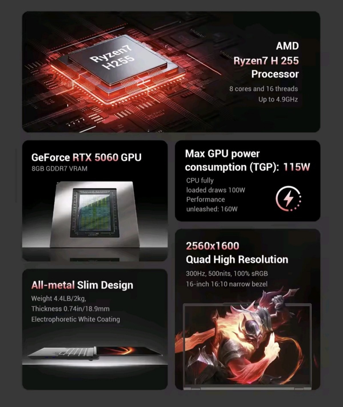 FIREBAT Huan 16 Pro Gaming Laptop – AMD Ryzen 7 H255, RTX 5060 8GB, 16GB DDR5…