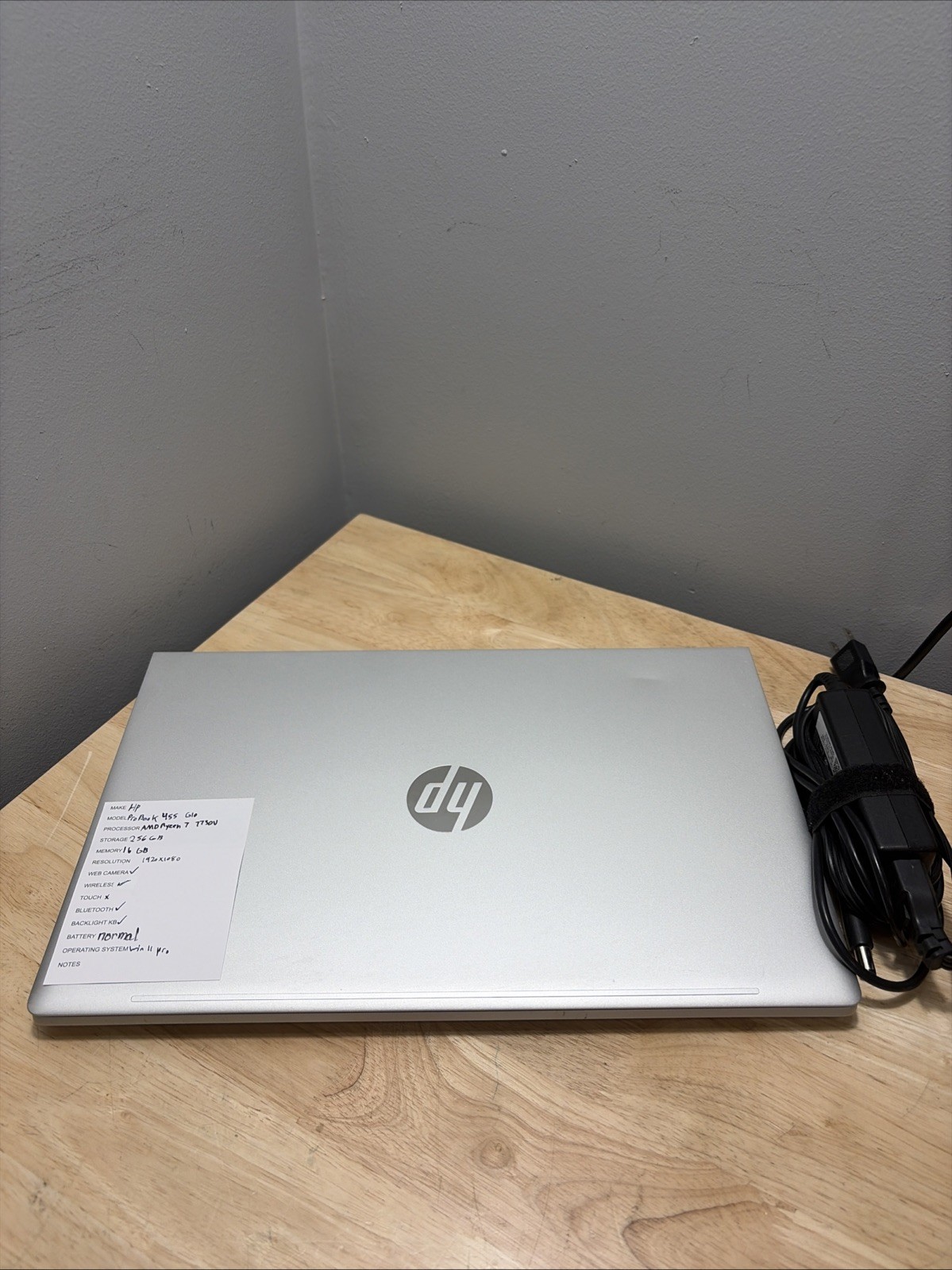 HP ProBook 455 G10 AMD RYZEN 7 7730U 2.0GHZ 16GB 256GB SSD WCAM WIFI W11 CORD
