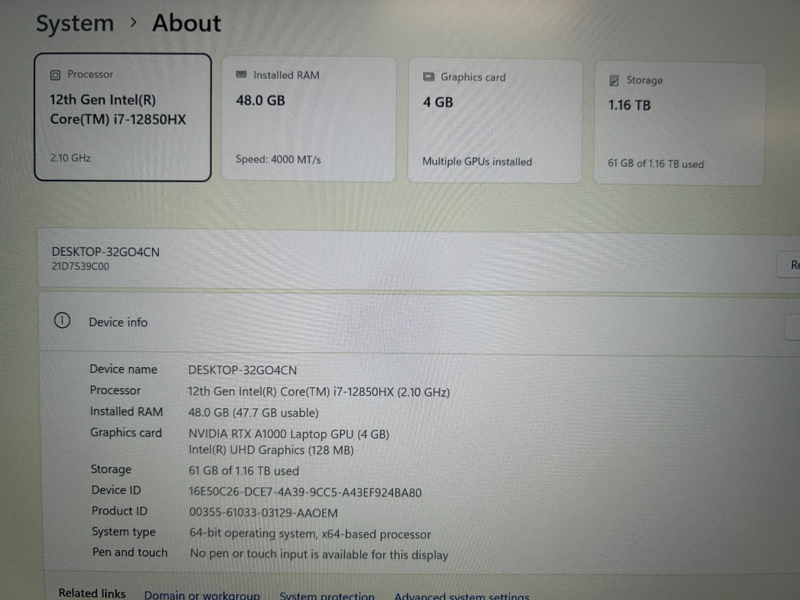 LENOVO THINKPAD P16 GEN 1, Intel Core i7-12850HX, 48 GB RAM, 256GB & 1TB M.2
