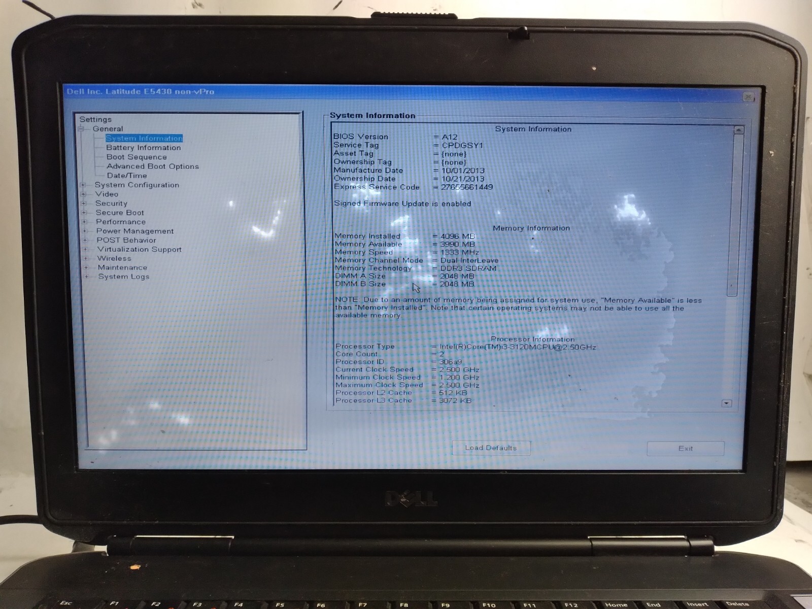 Dell Latitude E5430 w/i3-3120M, 4GB RAM, 320GB HDD, 14″ Laptop for Parts #2251