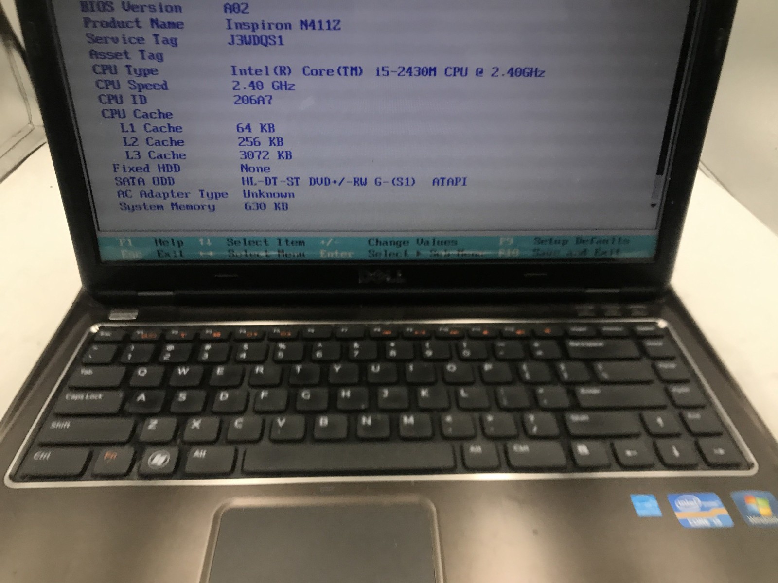 DELL INSPIRON N411Z – BOOTS TO BIOS – INTEL I5 2430M – 14″ – NO RAM – READ – BB!